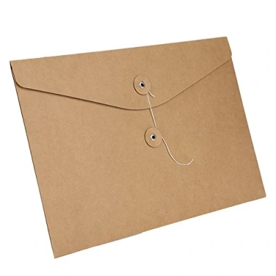 Immagine di 10PCS A4 cartelle busta in carta kraft, formato popper portadocumenti tasche file borse sacchetto di stoccaggio Paperwork organizer con corda chiusura a calamita per uffici scuola viaggio