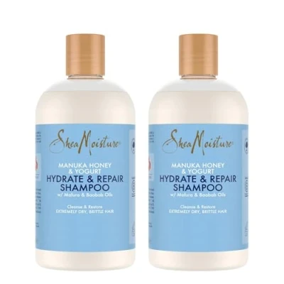 Immagine di SheaMoisture Hydrate &amp; Repair shampoo per capelli estremamente secchi e fragili Miele di manuka yogurt naturalmente privo siliconi solfati 2 x 384 ml