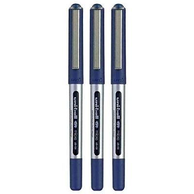 Immagine di Uni Ball Blue Eye Micro Penna a sfera con punta in metallo da 0,5 mm, tratto 0,2 inchiostro pigmentato base d&#039;acqua, sistema Flow, impermeabile, non sbiadisce, UB 150 (confezione 3)