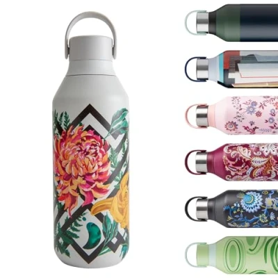 Immagine di Chilly&#039;s Bottle Series 2 Bottiglie Termiche in Acciaio Inossidabile con Colletto Liscio e Laccetto Woven Dahlia, 500ml