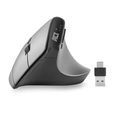 Immagine di ACT mouse verticale, 2400 DPI, solo per destrorsi, ergonomico anti RSI, wireless Bluetooth 5.0 USB C e a 2.4 Ghz, fino 3 dispositivi AC5155