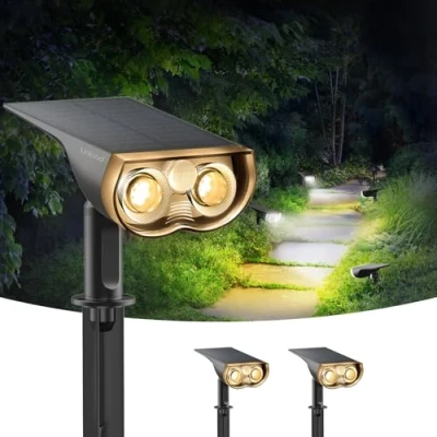 Immagine di Linkind Luci solari esterno Giardino con Sensore di Movimento,Impermeabile IP65 3000K Bianca Calda,22 led faretti a da 2 Modalità per piscina Cortile Garage sentieri,2 Pezzi