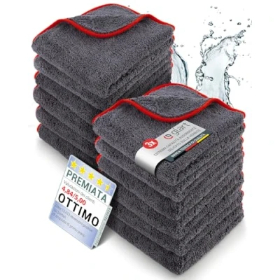 Immagine di Glart 443TP4, Set di 12 asciugamani in microfibra per auto, 40x40 cm, morbidi e assorbenti, manutenzione lucidatura, colore antracite rosso