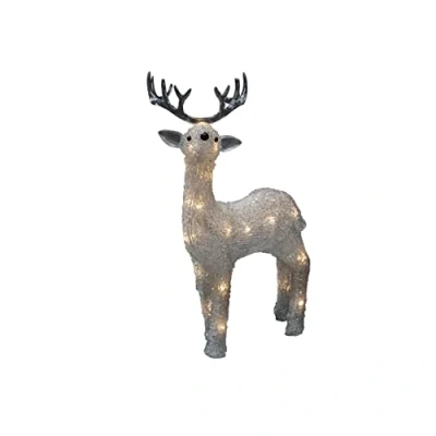 Immagine di Konstsmide Reindeer 6224 103 Renna acrilica a LED, timer da 6 ore, 24 diodi luce bianca calda, funzionamento batteria, per esterni (IP44), cavo bianco, 4 batterie AA 1,5 V (non incluse)