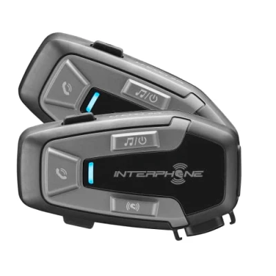 Immagine di INTERPHONE U Com6R Doppio Interfono Moto Bluetooth 5.2 Rimovibile e Batteria Integrata 15 ore Autonomia, 1 Km, Compatibile TFT GPS, Impermeabile, Speaker 32mm, per tutti i Caschi
