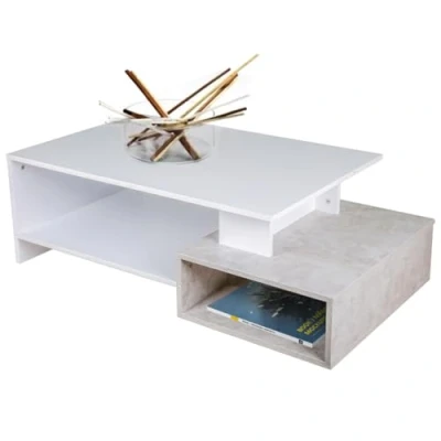 Immagine di BAKAJI Tavolino Divano Tavolo Caffè da Salotto Rettangolare Design Moderno in Legno MDF con 4 Ripiani Inferiori Dimensione 106.5 x 60 34.5 cm Arredamento casa (Bianco e Cemento)