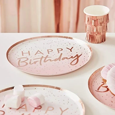 Immagine di Ginger Ray Piatti di carta per feste compleanno, colore oro rosa, confezione da 8, 24 x cm