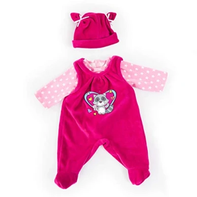 Immagine di Bayer Design bambole di 33 38cm, salopette, top e berretto, set, vestito con procione cuori, Colore rosa, 83877AA