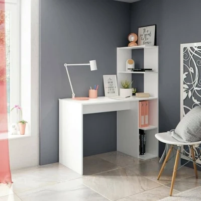 Immagine di Dmora Scrivania Pittston, Scrittoio lineare con libreria, Tavolo ufficio multiuso salvaspazio, 110x50h136 cm, Bianco