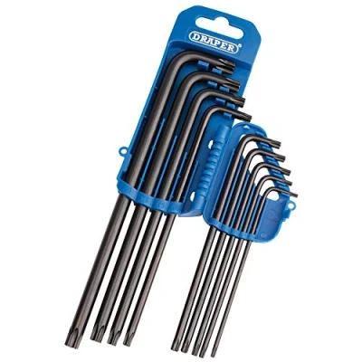 Immagine di Draper 33748 Set di chiavi a brugola extra lunghe, Torx/Tx Star, 9 pezzi, colore: Blu