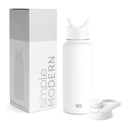 Immagine di Simple Modern Borraccia Termica con Cannuccia e Tappo a Sorso Bottiglia Acqua in Acciaio Inossidabile Isolato per Sport Palestra Summit 950ml Bianco Invernale