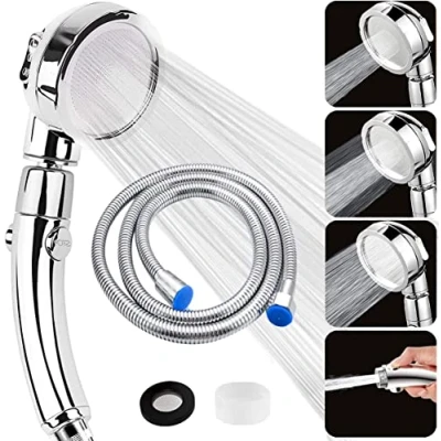 Immagine di Soffione Doccia Grande, Alta Pressione Doccino per con Tubo 2m, Risparmio Idrico 3 Tipi di Getto, Universale Doccetta Bagno Interruttore,Girevole 360,Cromata