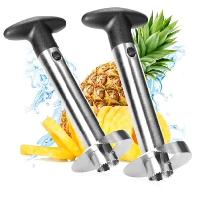 Immagine di COM FOUR® 2x taglia ananas 3 in 1 pela acciaio inossidabile, lavabile lavastoviglie torsolo per sbuccia con lama affilata (02 pezzi ananas)
