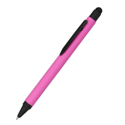 Immagine di penna a sfera in alluminio rosa, pressione alluminio, sostituibile, inchiostro blu, con funzione softtouch, touchscreen, 1 pezzo