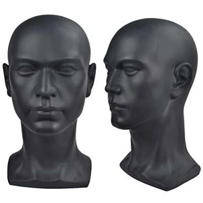 Immagine di Davinona Testa di manichino da uomo per esposizione cuffie, cappelli, parrucche e gioielli, colore: nero lucido
