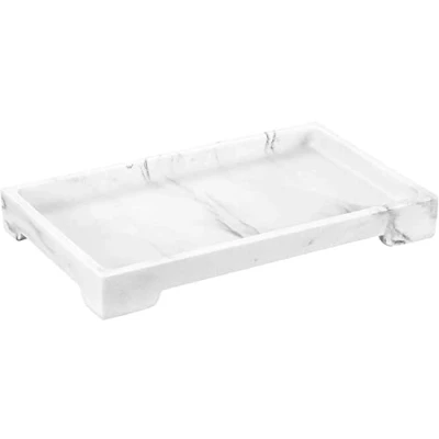 Immagine di Luxspire Vassoio da Bagno, Rettangolare in Resina, Organizer per Camera, Portaoggetti Resistente, Taglia M Shampoo Gioielli Asciugamano Sapone Pianta, Bianco