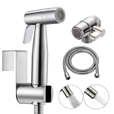 Immagine di Bidet Portatile Kit Doccetta Spruzzatore per WC con doppia modalità, in Acciaio Inossidabile, Deviatore 2 Vie, Tubo 1,5m e Supporto
