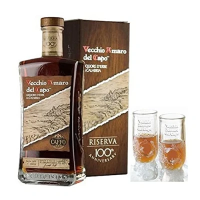 Immagine di CAFFO AMARO DEL CAPO RISERVA CENTENARIO 70 CL CON DUE BICCHIERI