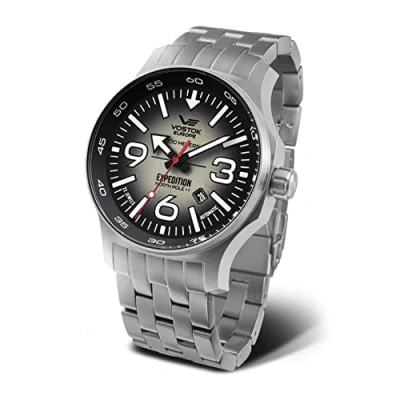 Immagine di Vostok Europe Orologio da uomo con cinturino in acciaio inox massiccio Expedition Polo Nordpol 1 automatico YN55 data 20 ATM, argento/tortora, Bracciale