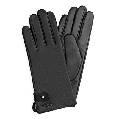 Immagine di Navaris Guanti Capacitivi Touch Screen Donna in Pelle con Bottone Imbottitura Cashmere Nappa Display Smartphone Tablet M Nero