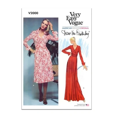 Immagine di VOGUE V2000U5 Vestito da donna DVF Wrap di Diane von Furstenberg U5 (16 18 20 22 24) singolo multicolore