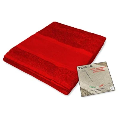 Immagine di Tex family Set Asciugamani Bagno Tosca © in Spugna di Cotone 100% da Ricamare Punto Croce 1+1 Viso e Ospite Rosso