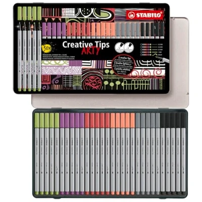 Immagine di Set di punte multiple STABILO Creative Tips ARTY Scatola in Metallo da 30 PASTEL 6 colori assortiti