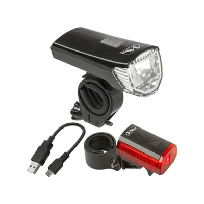 Immagine di Battery Lamp Set, M Wave Atlas K11, Usb Batterylamp No. 220407, 70 Lumen / 28 Lux+ Rear Light No.220558, 3 Red Led, W/Micro Cable, W/German Approval No., Blisterpacking