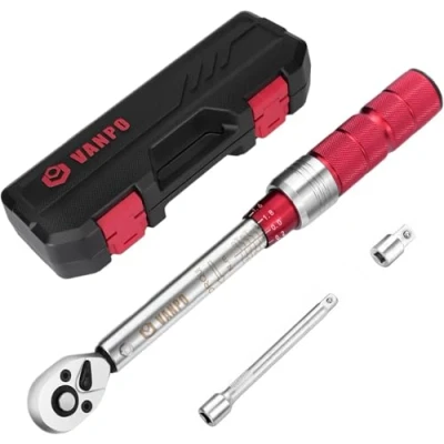 Immagine di VANPO Chiave Dinamometrica 1/4&quot;, 5 25 Nm Set, Precisione ± 3% con Pulsante a Sgancio Rapido, Testa Reversibile 72T Clic, Barra di Prolunga, Adattatore da 3/8&quot; per Bici Strada e Mountain, Moto