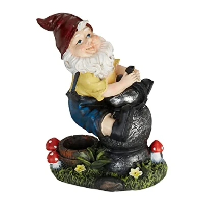 Immagine di Relaxdays Gnomo da Giardino, con Lanterna, Statua Resistente a Intemperie e Gelo, HxLxP: 15x7,5x10,5 cm, Nano, Colorato