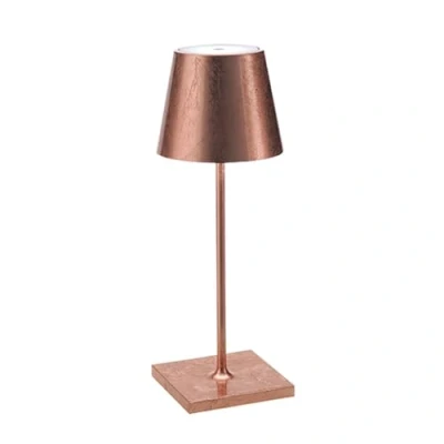 Immagine di Zafferano, Lampada Poldina Pro Mini con Foglia Color Rame, da Tavolo Ricaricabile e Senza Fili Controllo Touch, Utilizzabile come Interni, Dimmer, 2200 3000 K, Altezza 30 cm