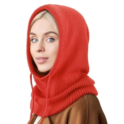 Immagine di DRESHOW Cappelli Invernali per le Donna Balaclava Knit Beanie Skull Cap con Coulisse Caldo Cappuccio Sciarpa Cappello