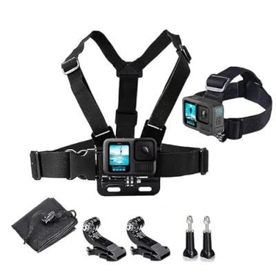 Immagine di LONDON FAB Compatibile con GoPro e Tutte Le Action Cam, Imbracatura Camera (Imbracatura pettorale + per la Testa)