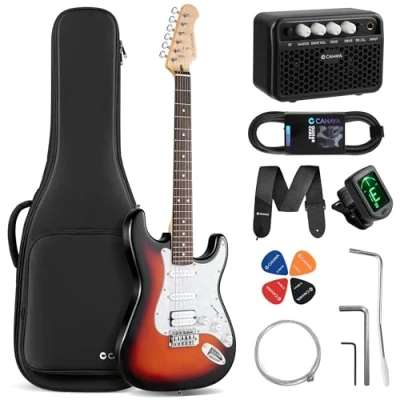Immagine di CAHAYA Set di chitarra Elettrica e Amplificatore: Stratocaster da 39 pollici con 3 pickup (S S H), include custodia, accordatore, Whammy Bar 4 plettri