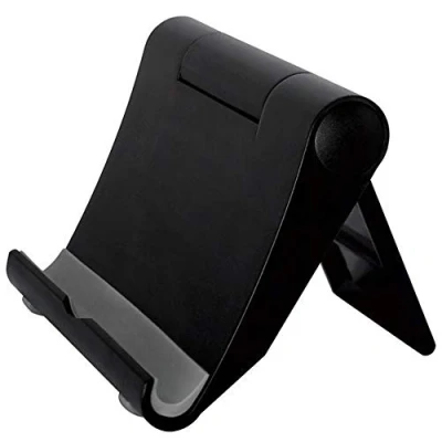 Immagine di Porta Cellulare da Tavolo Regolabile materiale PREMIUM Nero Universale Supporto Telefono Scrivania Holder Stand anche Appoggio Reggi Tablet o Poggia Smartphone Sostegno per tavola comodino