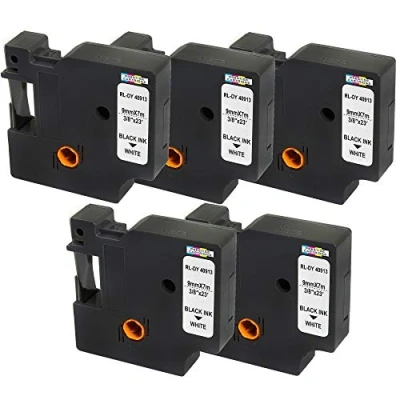 Immagine di 5x Nastro per Etichette compatibile DYMO D1 40913 S0720680 Nero su Bianco 9mm x 7m LabelManager 160 210D 220P 260P 280 360D 420P 500TS PnP MobileLabeler LabelPoint LabelWriter 450 Duo