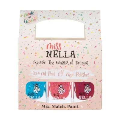 Immagine di Miss Nella Smalto per unghie con glitter bambine, confezione da 3 Winter Glitters nei colori: Sugar Hugs, Jazzberry Jam e Under The Sea; formula rimovibile a base di acqua