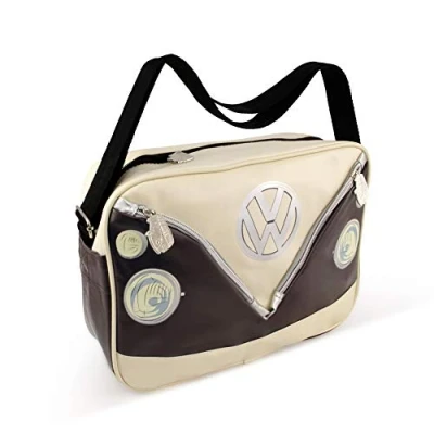 Immagine di BRISA VW Collection Volkswagen elegante borsa a tracolla regolabile, unisex, retrò/vintage, Camper T1 Bus design (Fronte Bus/Marrone/similpelle)
