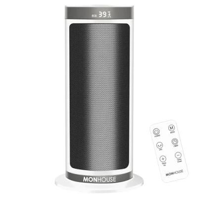 Immagine di MONHOUSE 120 Riscaldatore Elettrico in Ceramica Oscillante a con Termostato, Timer 1 12 ore, Telecomando, Protezione da Surriscaldamento e Inclinazione, Modalita ECO Risparmio Energetico
