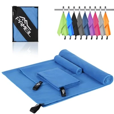 Immagine di Asciugamano Microfibra Set di 3 (Asciugamano da Bagno Grande 160x80cm +2 Pezzi Piccolo 80x40cm) Telo per Backpacker, Asciugamani Palestra ad Asciugatura Rapida (Blu Chiaro)