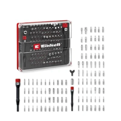 Immagine di Einhell 115040 Kit inserti 114 parti Spanner, JIS, Profilo a T, Gamebit, Inserto di espulsione SIM., Taglio, Punto TRI, Pentalobo, Triangolo, Croce Phillips,
