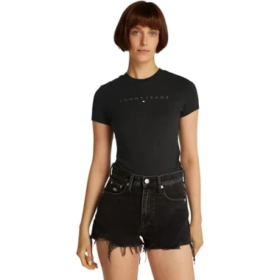 Immagine di Tommy Jeans Tjw Slim Tonal Linear Tee Ext Dw0Dw20315, Maglietta a Maniche Corte, Donna, Nero (Black), L