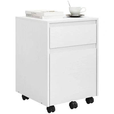 Immagine di WOLTU Cassettiera Scrivania con 2 Cassetti, Schedario Rotelle, da Ufficio A4, in Legno PB, Bianco, 40x40x56cm, ASK11ws