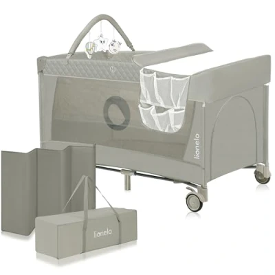 Immagine di lionelo Flower 2in1 Lettino da campeggio neonato Pieghevole con fasciatoio, Box bambini duo livelli dalla nascita fino a 15 kg Matteraso, Portaoggetti, Giocattoli pendenti, Entrata laterale, Borsa