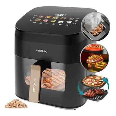 Immagine di Cecotec Friggitrice ad Aria 6.5 Litri Air Fryer Cecofry&amp;Grill Smokin&#039; 6500. 2200W, Piastra Grill, Doppia Resistenza, Affumicatore Integrato, Temperatura Regolabile 40 200C, 10 Menu