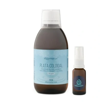 Immagine di Dioxnatur® Argento Colloidale Puro 20 ppm 250 ml in flacone vetro ambrato con Spray incluso