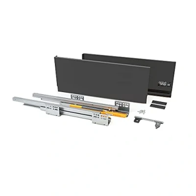 Immagine di Emuca Kit cassetto cucina o bagno con guide ad estrazione totale e chiusura soft, altezza 138mm profondità 450mm, Grigio antracite