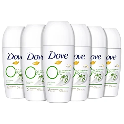 Immagine di Dove, Deodorante Roll On Advanced 0% Sali Go Fresh Cetriolo, Antitraspirante, Formula Senza Alcol e di Alluminio, Protezione Fino a 48 Ore, Uomo Donna, 6 Pezzi da 50ml