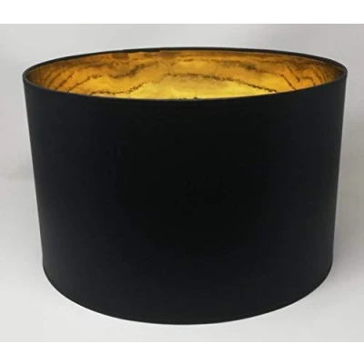 Immagine di Paralume Cilindro in Tessuto Nero con interno Oro, fatto a mano, varie misure, per lampada da tavolo, sospensione, piantana