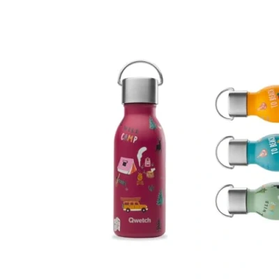 Immagine di QWETCH Borraccia termica per bambini, 350 ml Kids Yosemite Granato (tappo classico) in acciaio inox 24 ore fredda e 12 calda Impermeabile senza BPA quotidiana
